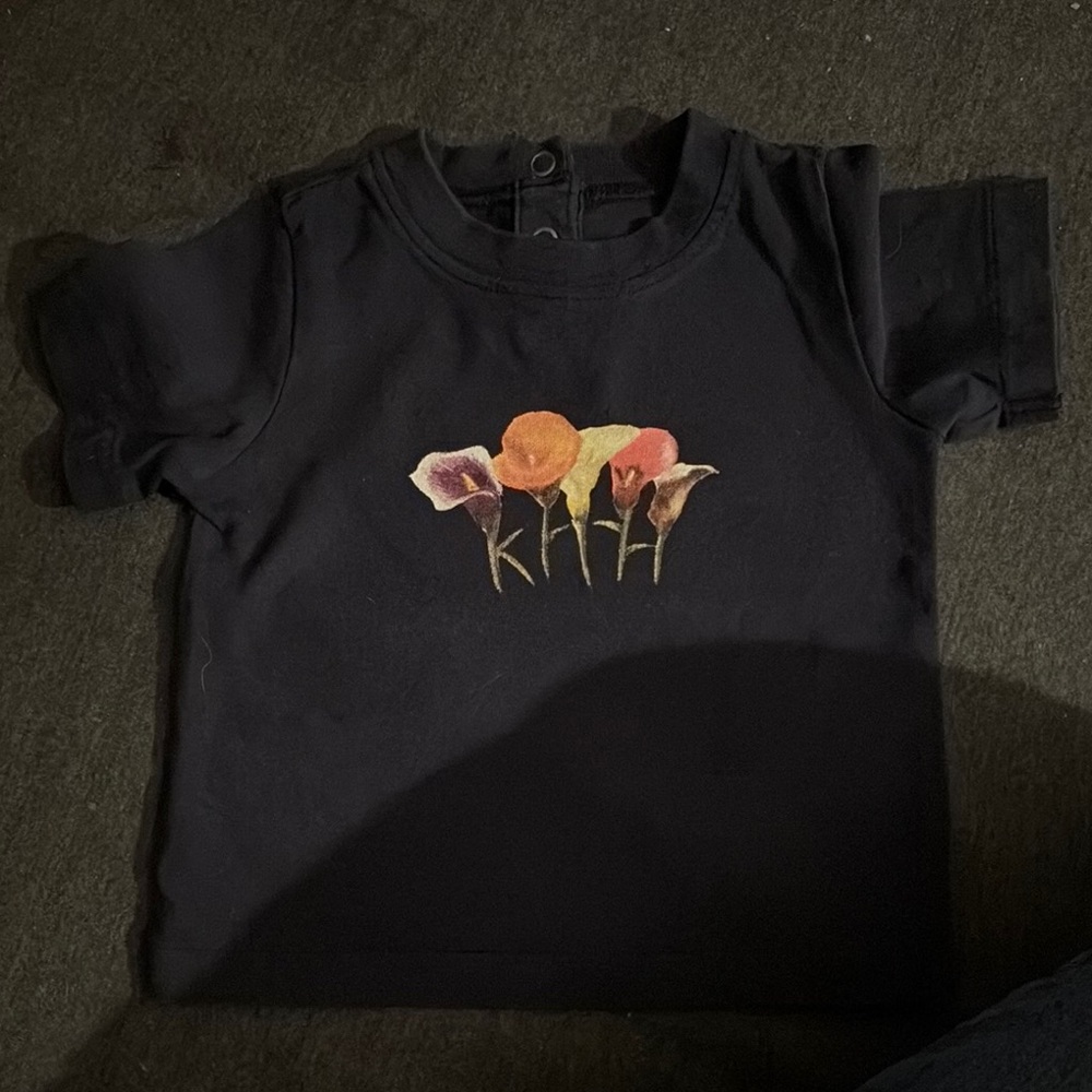 Black T-Shirt with Floral Design